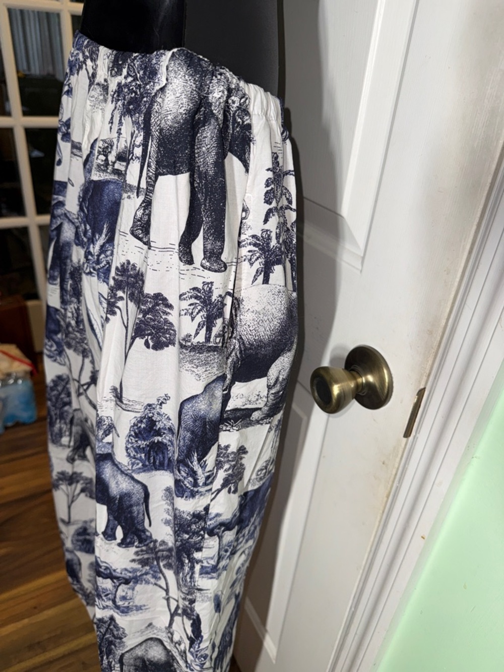 The Cats Pajama Safari Toile Luxe Cotton Pima Poplin Elephant Sleep Pants Size L - Picture 9 of 11